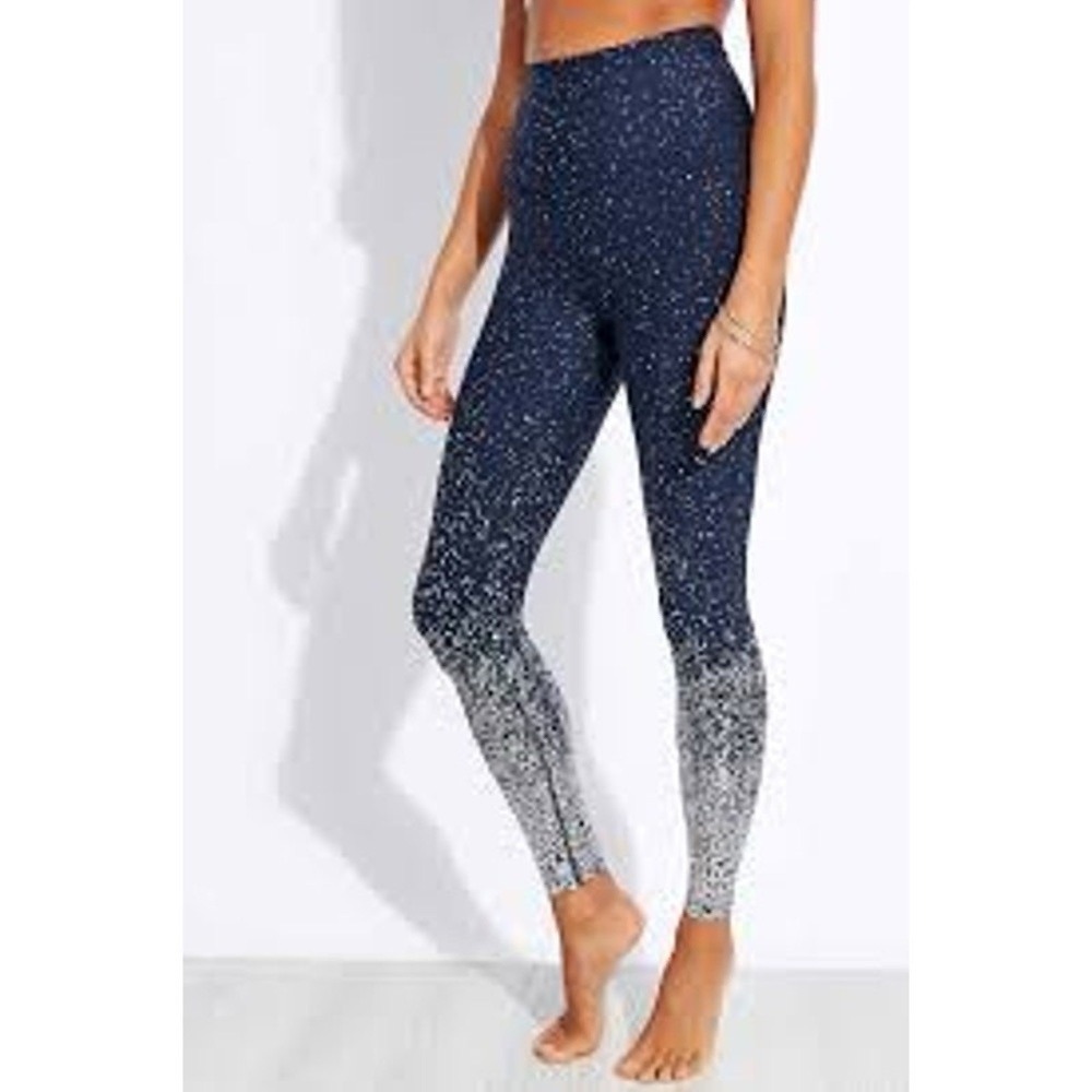Beyond Yoga Womens Alloy Ombre Midi Leggings Navy Silver Speckled Foil‎ Small